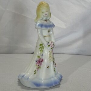 Fenton Art Glass Bridesmaid Figurine Signed Handpainted Milk Glass Charleton